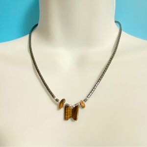 Tigereye Butterly & Hematite Beads Necklace